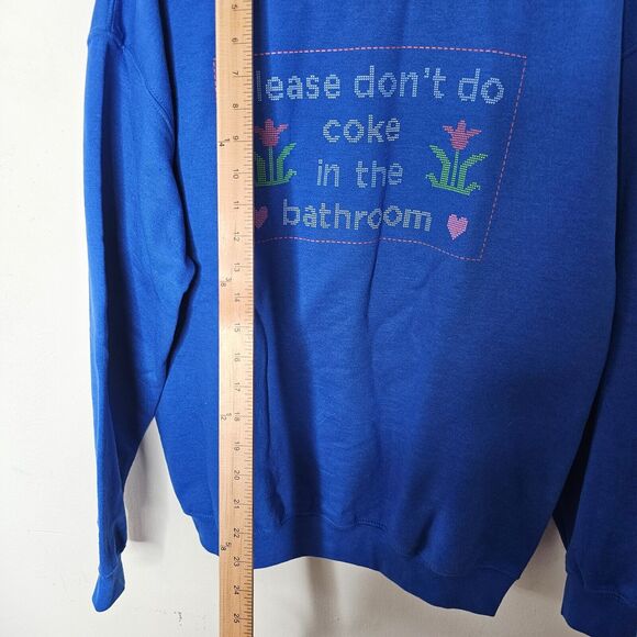 Royal Blue Please Don't Do Coke In The Bathroom Graphic Pullover Sweatshirt Med - Picture 4 of 5